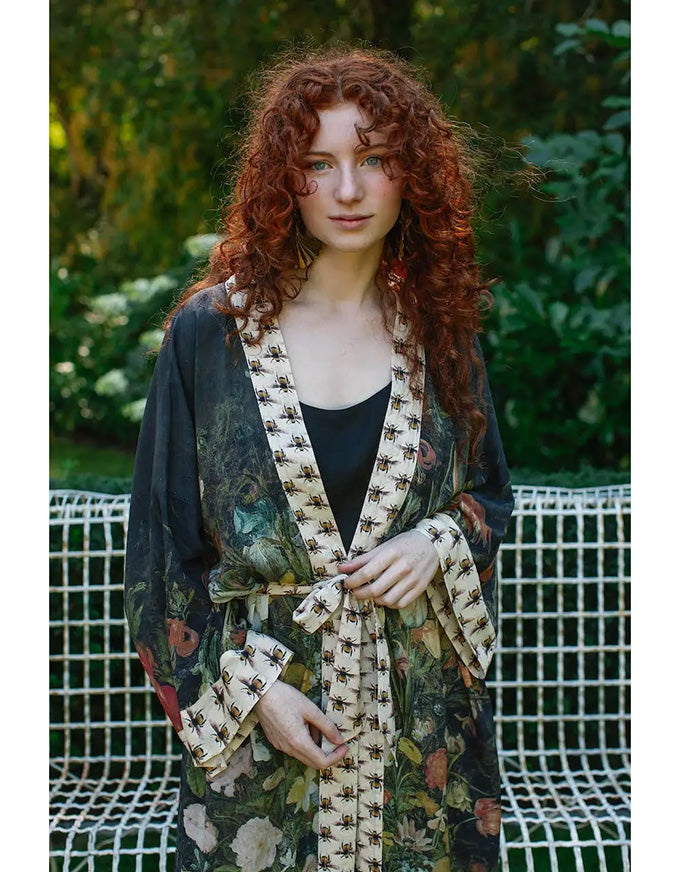 I Dream in Flowers Bamboo Long Kimono with Bees