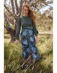 Harper Viscose Dobby Skirt in Dahlia Fields