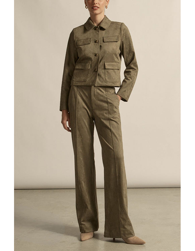 Chime Pant Olive Faux Suede