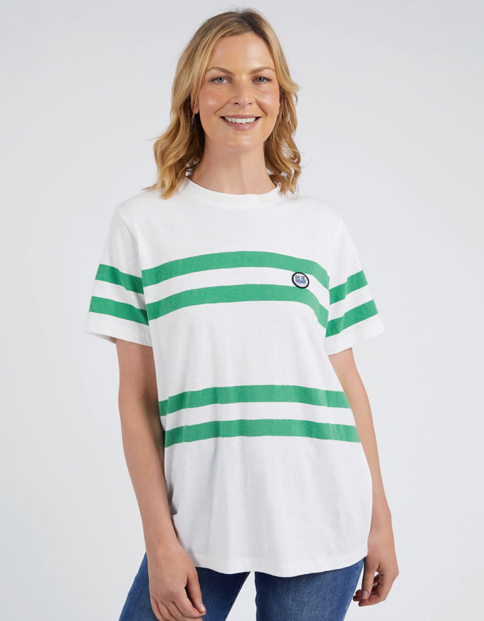 Allegra Short Sleeve Tee White & Green Stripe