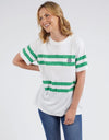 Allegra Short Sleeve Tee White & Green Stripe