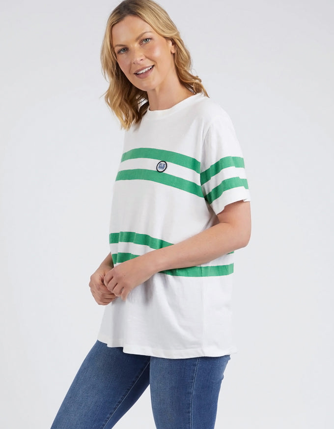 Allegra Short Sleeve Tee White & Green Stripe