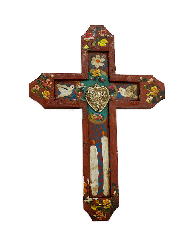 Antique Cross with Heart Milagros