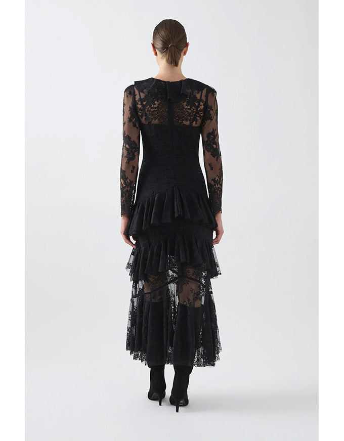 Black lace dress on a white background