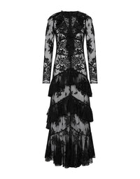 Black lace dress with long sleeves on a white background