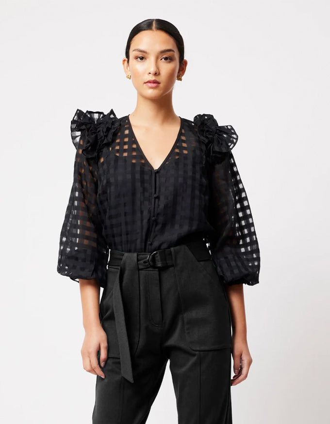 Aquila Cotton/Silk Check Blouse Black