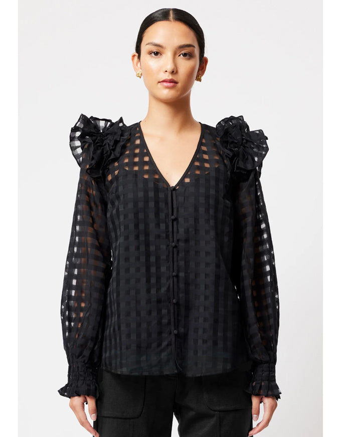 Aquila Cotton/Silk Check Blouse Black