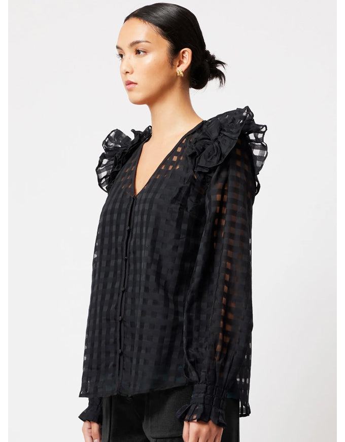 Aquila Cotton/Silk Check Blouse Black