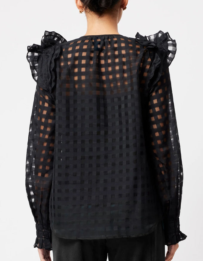 Aquila Cotton/Silk Check Blouse Black