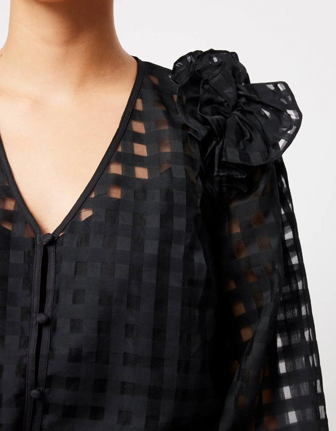 Aquila Cotton/Silk Check Blouse Black