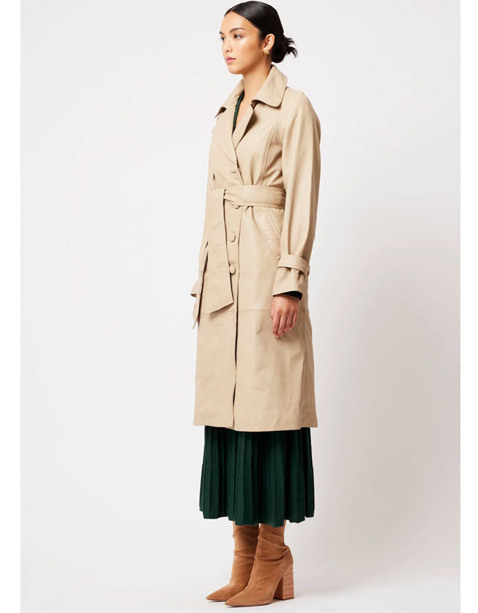 Once Was Astra Reglan Sleeve Leather Trench Coat Oatmeal