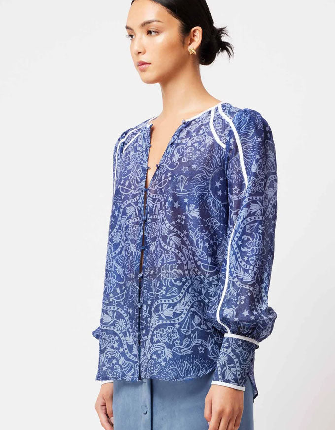 Once Was Atlas Cotton Silk Shirt Zodiac Print