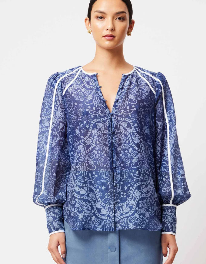 Once Was Atlas Cotton Silk Shirt Zodiac Print