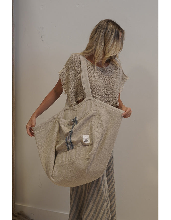 Puro Lino Tote Bag Blue Stripe