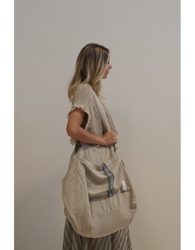 Puro Lino Tote Bag Blue Stripe
