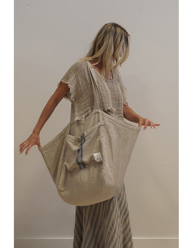 Puro Lino Tote Bag Blue Stripe