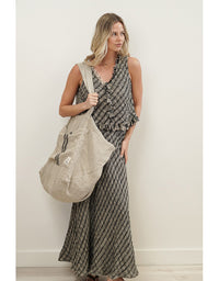 Puro Lino Tote Bag Charcoal Stripe