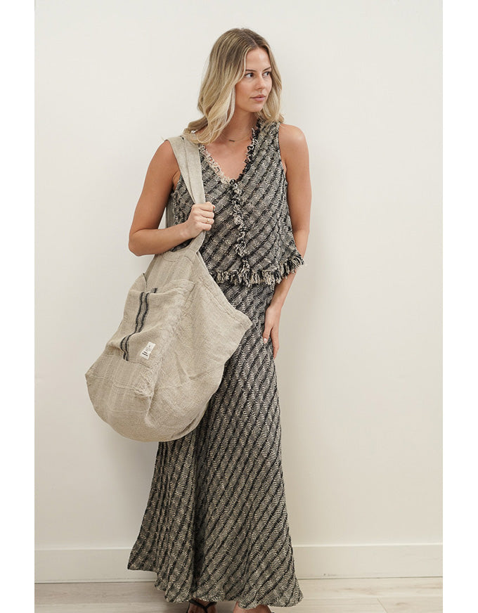 Puro Lino Tote Bag Charcoal Stripe