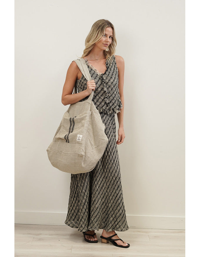 Puro Lino Tote Bag Charcoal Stripe