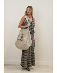 Puro Lino Tote Bag Charcoal Stripe