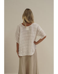 Barbara Stonewash Linen Top White Combo