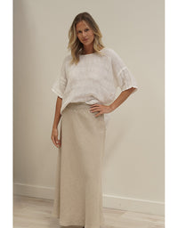 Barbara Stonewash Linen Top White Combo