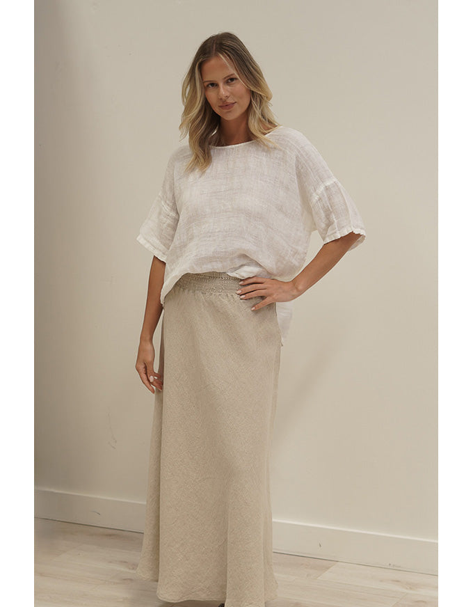 Barbara Stonewash Linen Top White Combo