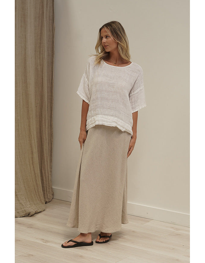 Barbara Stonewash Linen Top White Combo