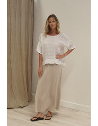 Barbara Stonewash Linen Top White Combo