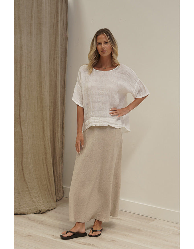 Barbara Stonewash Linen Top White Combo