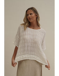 Barbara Stonewash Linen Top White Combo