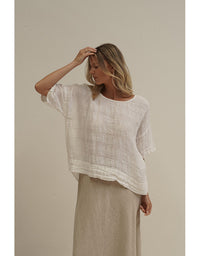 Barbara Stonewash Linen Top White Combo