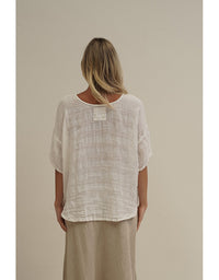 Barbara Stonewash Linen Top White Combo