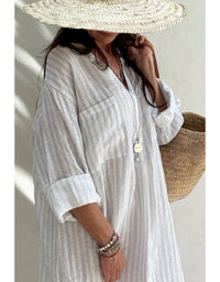 Belmont Kaftan Dress Beige Stripes