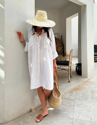 Belmont Kaftan Dress Beige Stripes