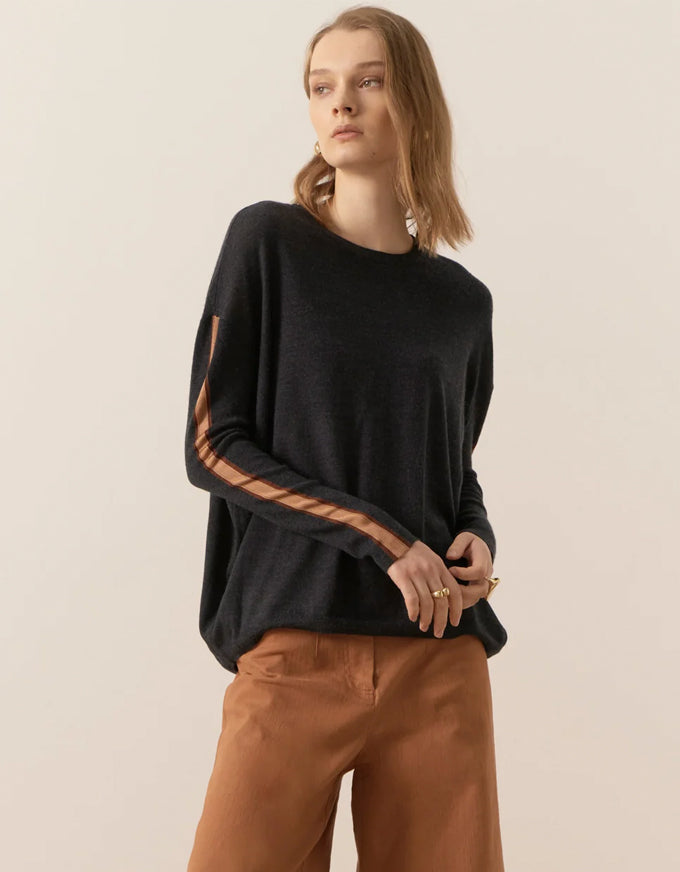 Bennet Contrast Drape Knit Charcoal/Toffee