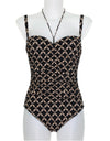 Black/Tan Print Ruched One Piece