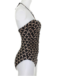 Black/Tan Print Ruched One Piece