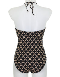 Black/Tan Print Ruched One Piece