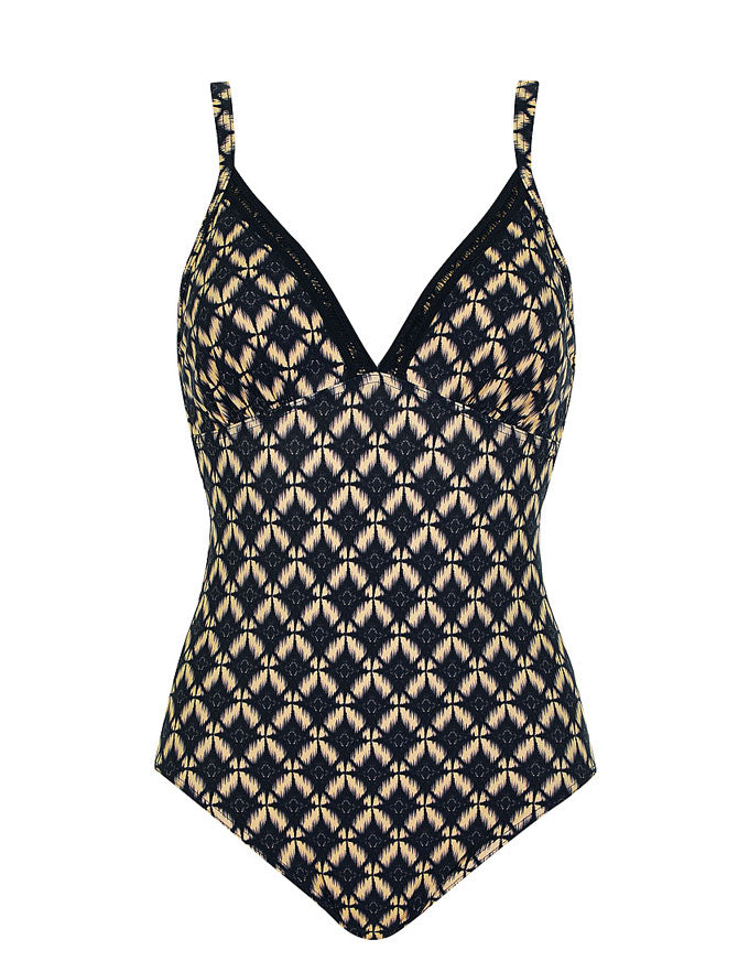 Black/Tan Print Swimsuit