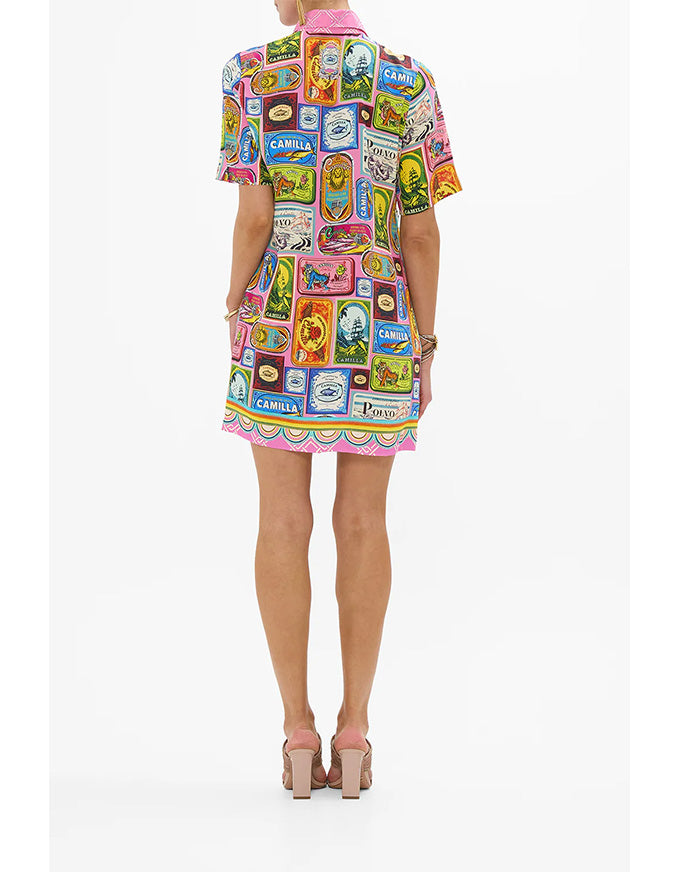 Salty Splendour Short Sleeve Mini Shirt Dress