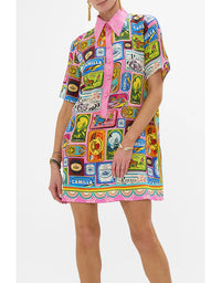 Salty Splendour Short Sleeve Mini Shirt Dress