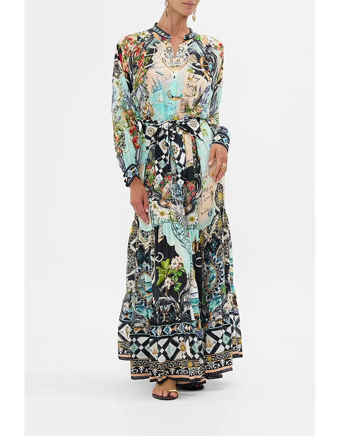 Tiered Shirtdress w Waist Tie Folk Afloat