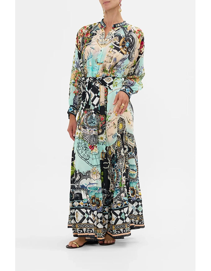 Tiered Shirtdress w Waist Tie Folk Afloat