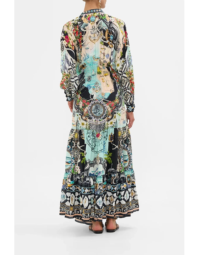 Tiered Shirtdress w Waist Tie Folk Afloat