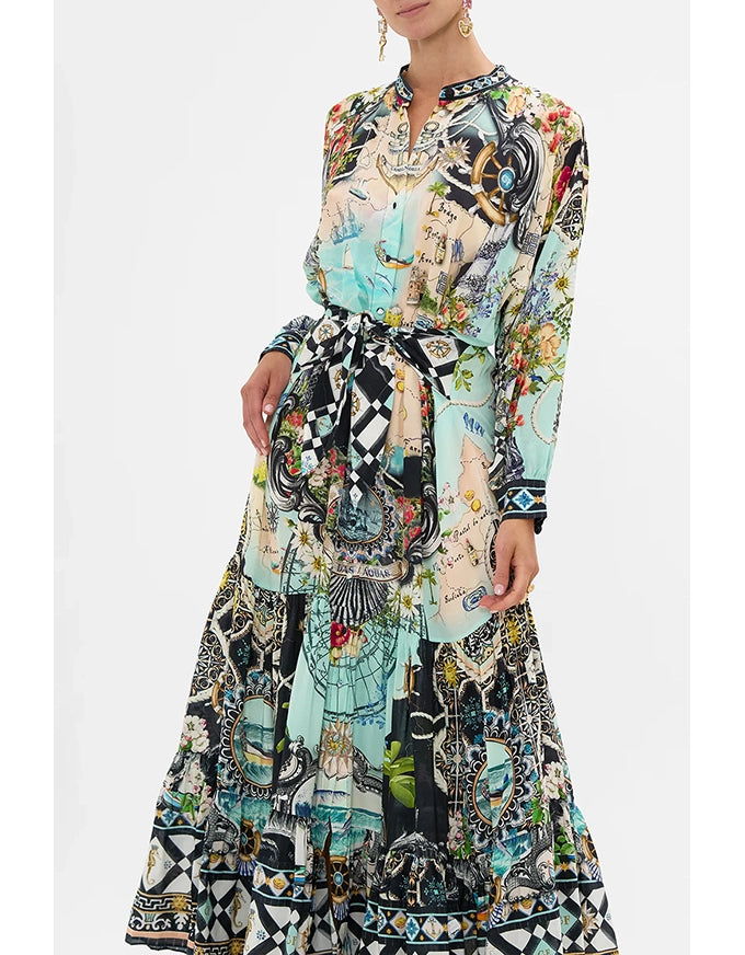 Tiered Shirtdress w Waist Tie Folk Afloat