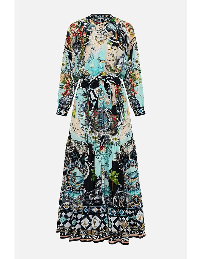 Tiered Shirtdress w Waist Tie Folk Afloat