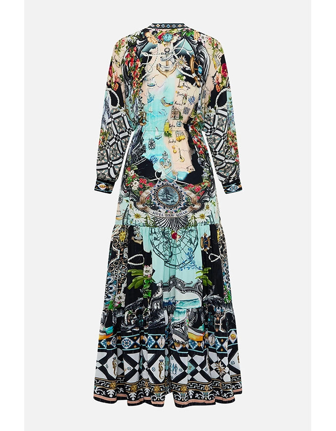 Tiered Shirtdress w Waist Tie Folk Afloat