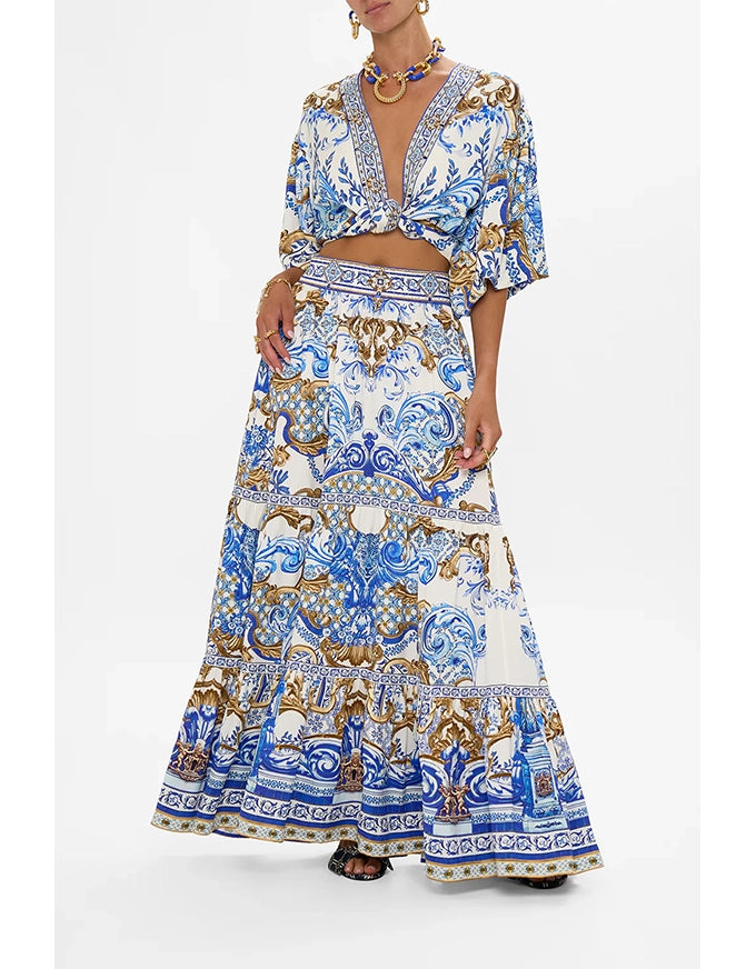 Azul Adventures High Waist Maxi Skirt