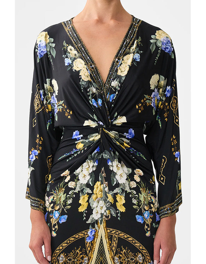 Ottoman Elegance Long Split Front Twist Dress